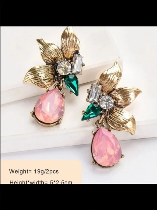 Vintage-Inspired Pink Teardrop Floral Drop Earrings - Picture 5 of 5